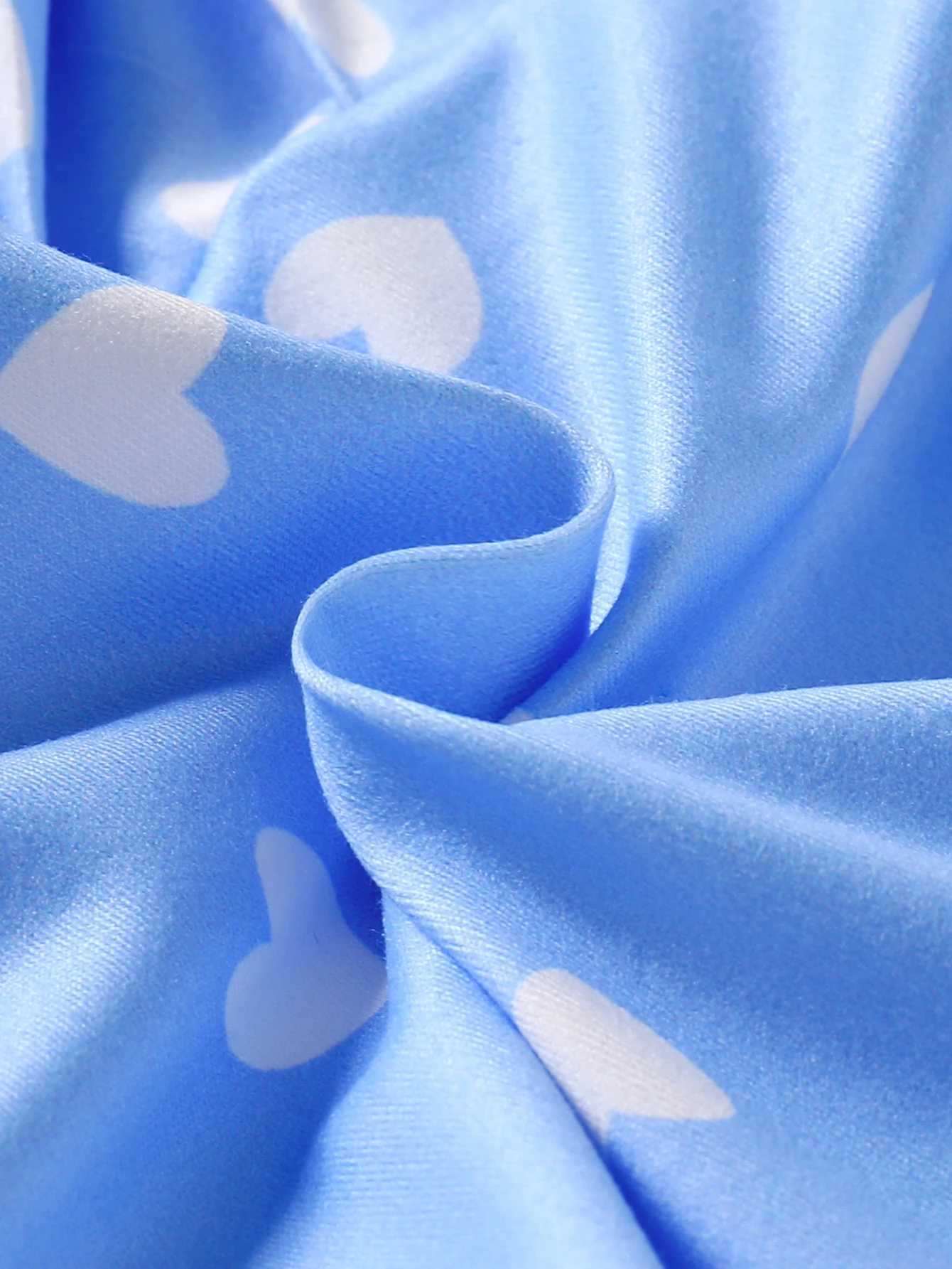 Baby Girl Blue Polo Dress with White Heart Print Short Sleeve Collared Pleated Dress for Toddlers H260402