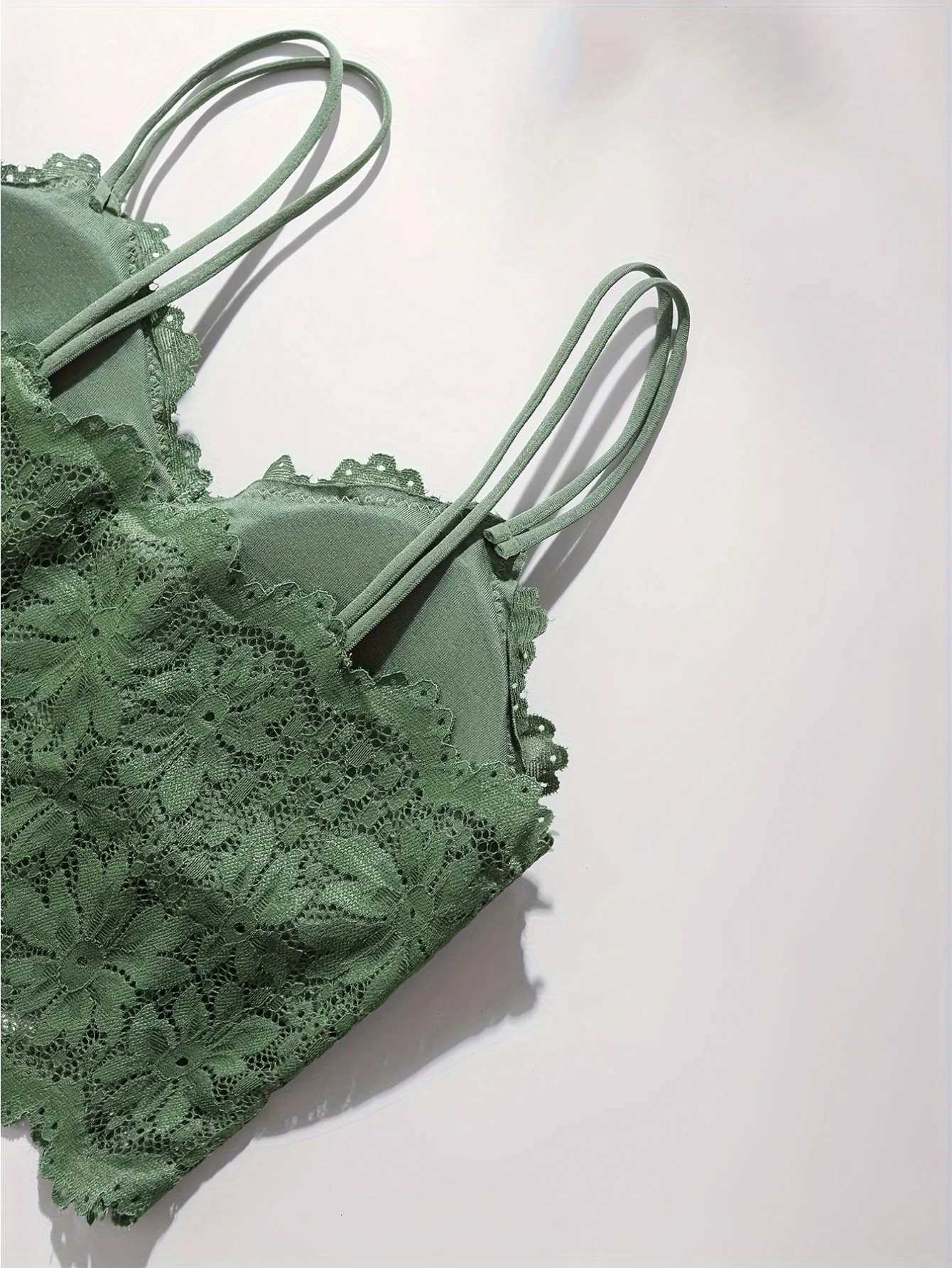 4pcs WomenS Lace Bra Panty Set Breathable Comfortable Removable Bra Stretchy Lingerie Set Z260402