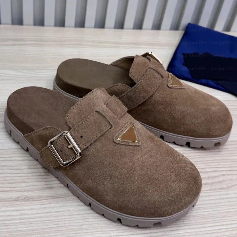 Designer Slippers Buckle Clogs Sandale Ashton Clog Loafers High Quality Fur Suede Fall Summer Beach Flats Sandals Genuine Leather Slide Casual Women Size 36-42