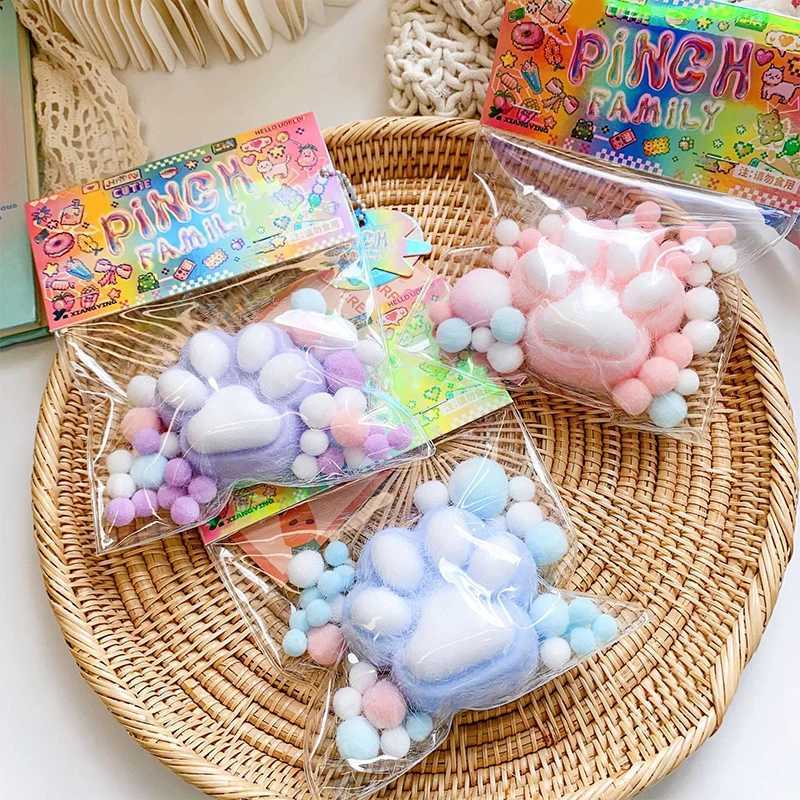 Handmade Flocking Cats Paw Stress Relief Squishy Toy Mochi Slow Rebound New Fidget Toy Birthday Party Gift H260402