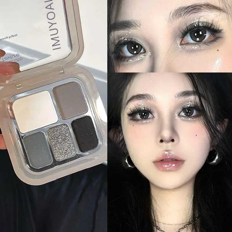 Korean five-color eyeshadow blush palette pearlescent matte bright ground color smoky black white cement grey portable H260402