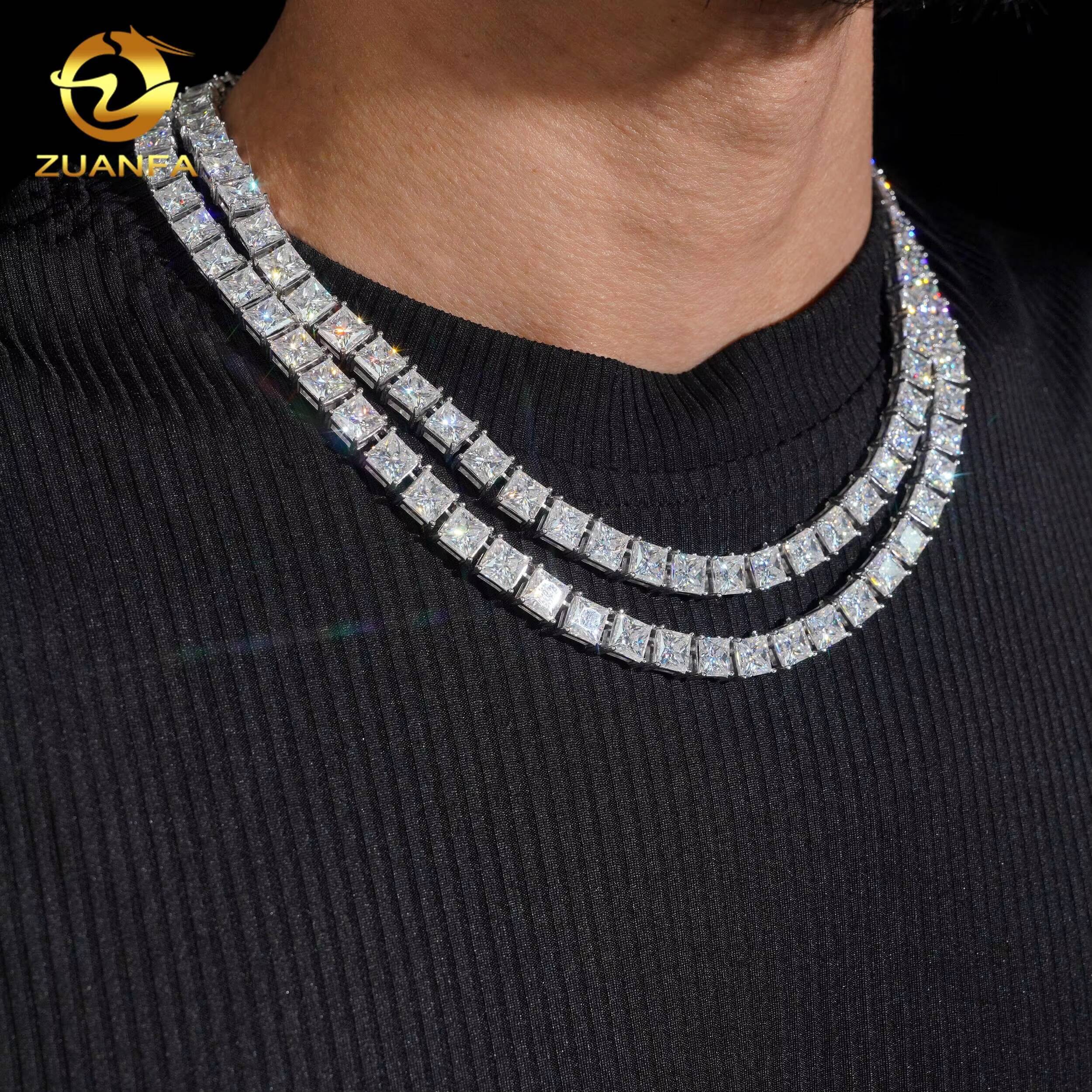 New Princess Cut 6565 mm Hip Hop Jewelry 925 Silver Moissanite Diamond Tennis Chain Iced Out Moissanite Necklace