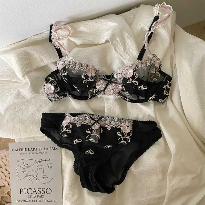 MOYISU Luxury French Pure Desire White Lace Thin Gauze Underwear Set Embroidery Girl Push-up Bra Big Size Big Breasts Small Z260402