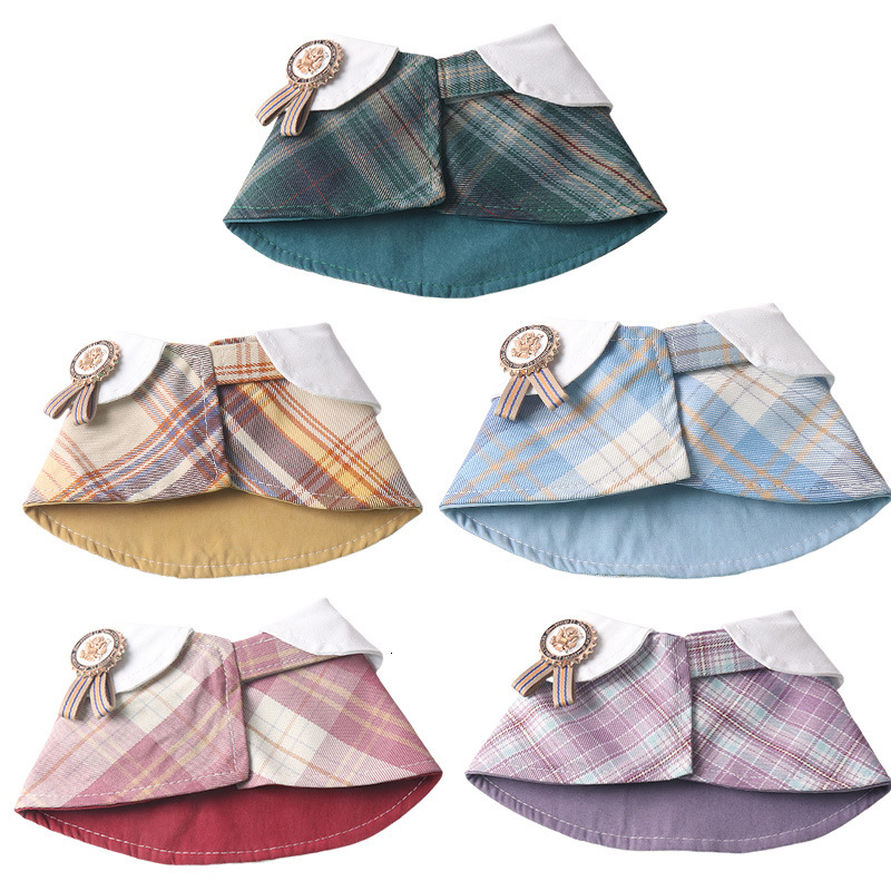 Pet Cape Jk Style Magic Tape British Plaid Elegant Medal Decor Neck Warmer Scarf For Dogs And Kittens