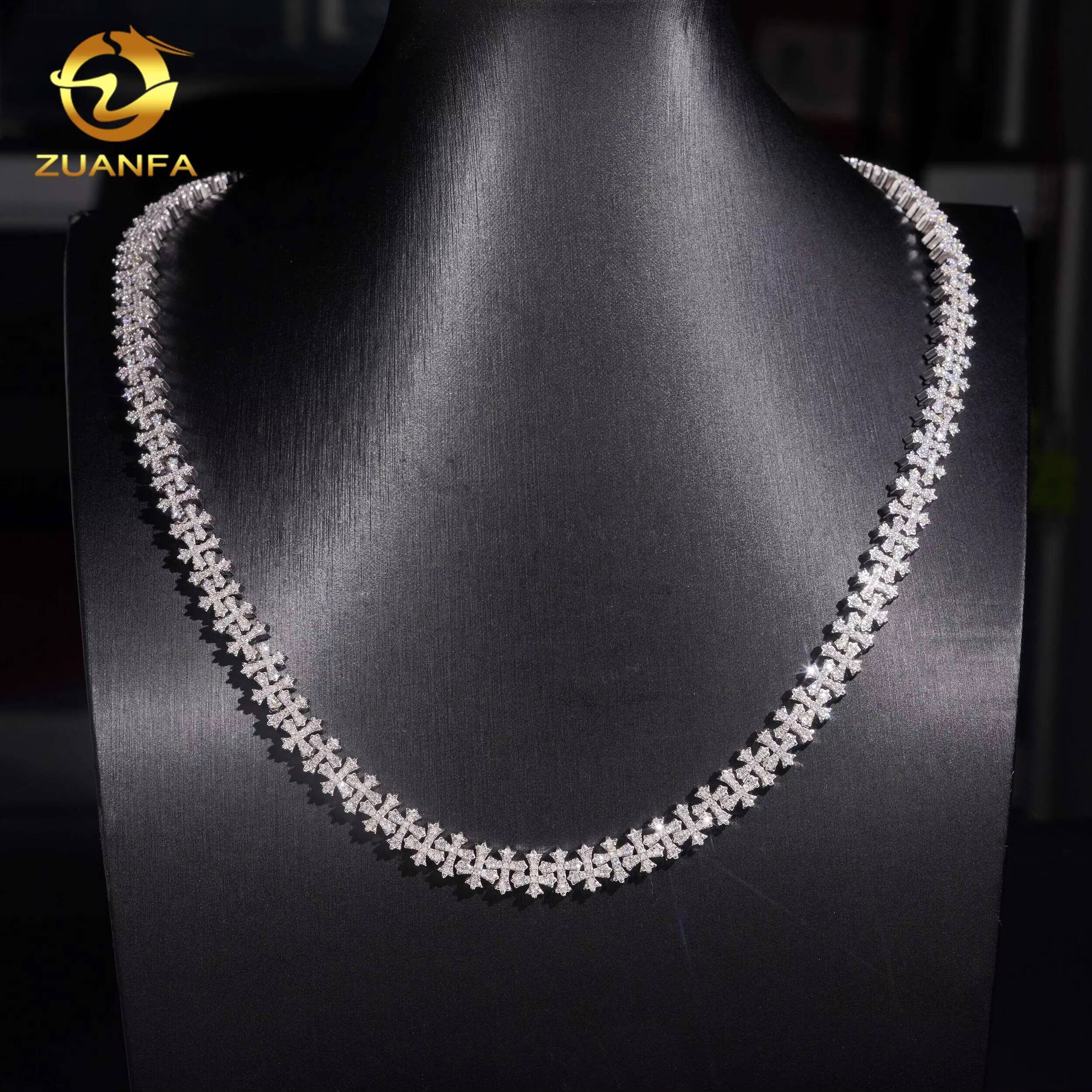 8mm Hip Hop Jewelry Moissanite Cuban Link Chain 925 Silver Iced Out Cross Cuban Chain Moissanite Pass Diamond Tester