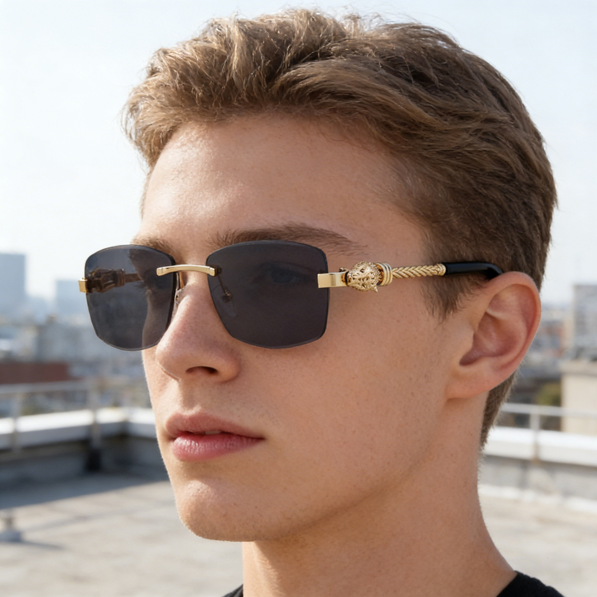 Designer Luxury Sunglasses - 2026 Men's Leopard Headframe Frameless Sunglasses - Retro High-end Sunglasses - Trendy Fashionable Casual Outdoor