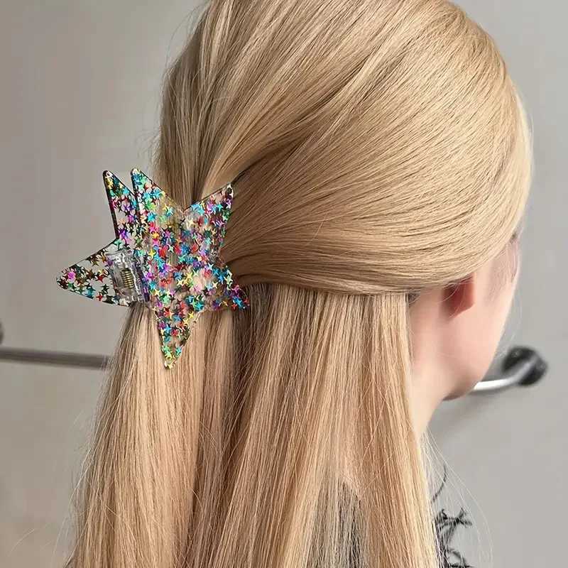 1 Pcs Womens Hair Clips Shiny Sequins Sparkling Stars Sweet Candy Colored Hair Grab Fashionable Versatile Hair Accessories Girl H260402