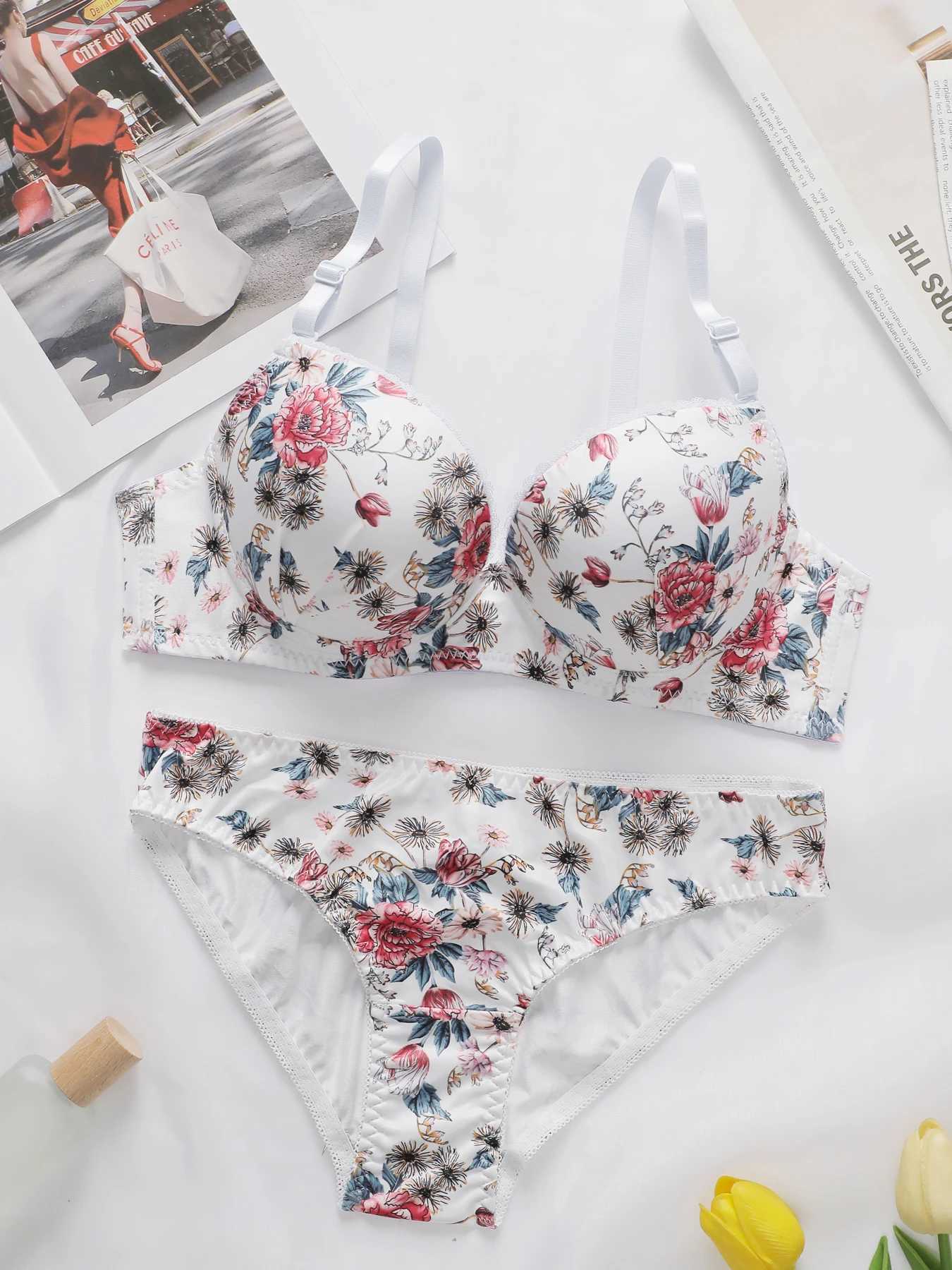 2-Pieces High quality Womens Flower Printed Bra Underwear Set Womens Autumn/Winter New Underwear A2173 Z260402