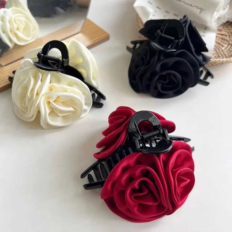 Retro Solid Color Fabric Rose Hair Clip for women Elegant Shark Clip Fashion Girls Hair claw Hair accessories H260402