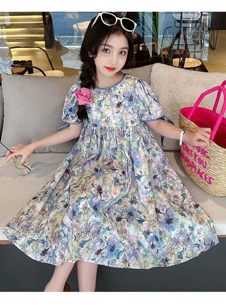 2026 Girls Dress Summer Loose Floral Pattern Beach Dress For Girl Bohemia Princess Children Dresses Vestido Teenage 3-14 Years H260402