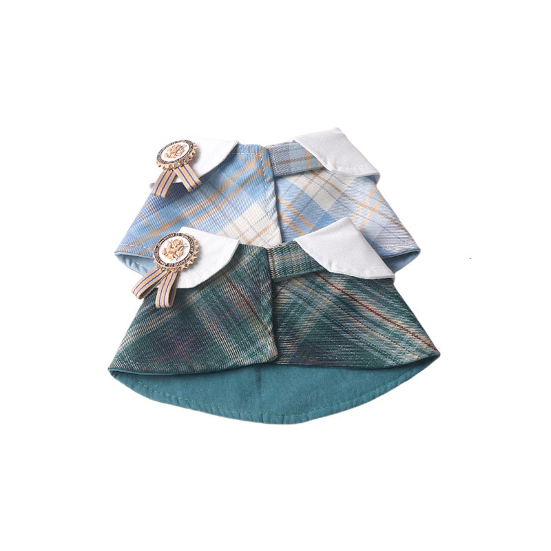 Pet Cape Jk Style Magic Tape British Plaid Elegant Medal Decor Neck Warmer Scarf For Dogs And Kittens