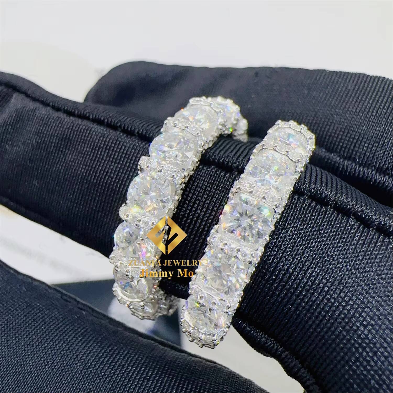 Solid Silver GRA Certificates 925 Sterling Silver Iced Out Bridal Ring Jewelry Round VVS1 Moissanite Engagement Eternity Ring