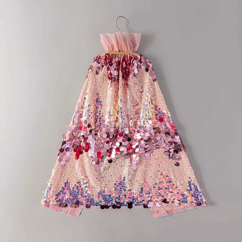 Cute Button Shining Sequins Cloak 2025 New Girls Princess Mermaid Dress Up Capes Party Girls Performance Shawl Halloween Xmas H260402