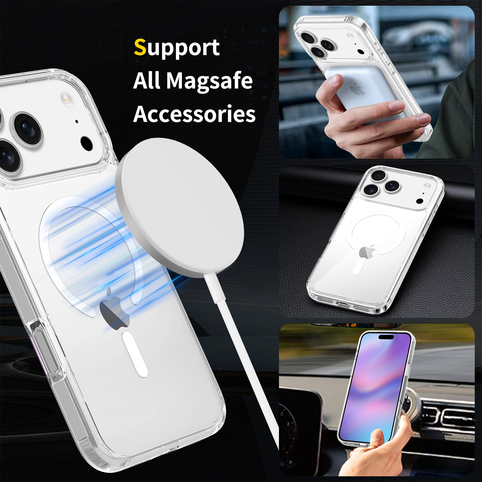 Clear Magnetic Shockproof Phone Case, Multi-Version Transparent Cover, Fits iPhone