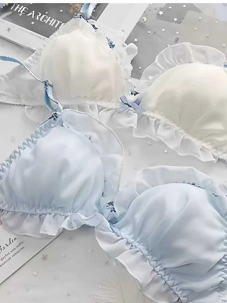 Kawaii Japanese Wirefree Bra Set Lace Mesh Push Up Triangle Bralette for Small Chest Cute Underwear MOYISU Set Bras Panty AB Z260402
