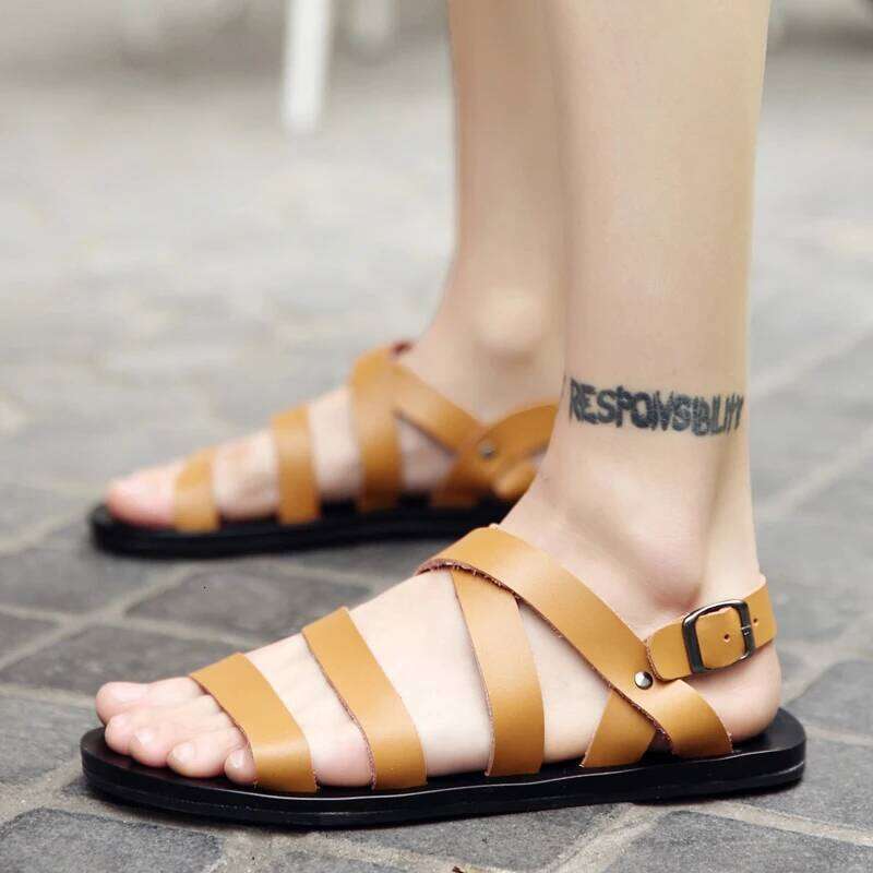 Summer Men Rome Genuine Leather Roman Sandals Gladiator 2024 Sandalias Romanas Hombre Flat Sandles Dropshipping