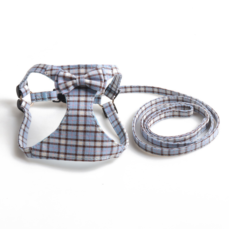 Pet Vest Harness Light Color Elegant Stripe British Plaid Bowknot Design Suede Lining Comfortable Vest For Cats And Dogs