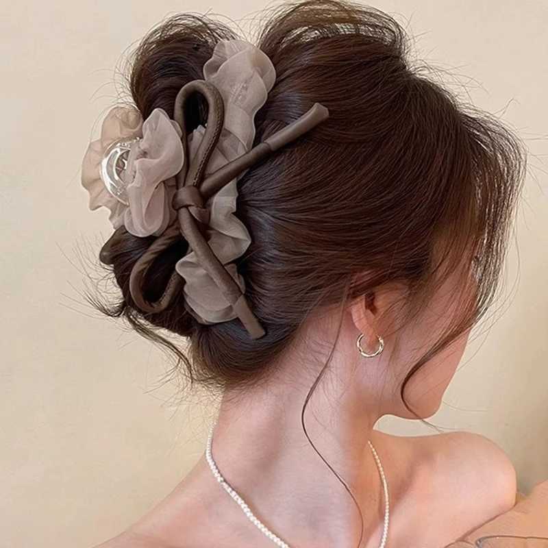 2025 New Mesh Tulle Large Bowknot Grab Clip Elegant Retro Female Ponytail Braid Claw Clip Hair Accessories Gift Headdress H260402