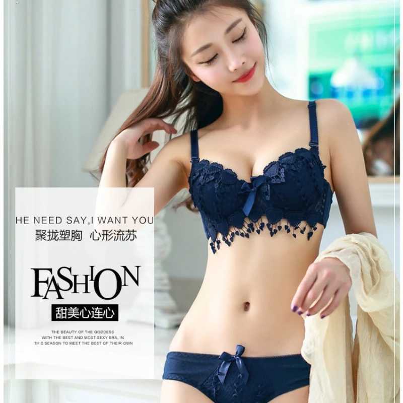 Japanese Peach Heart Women Floral Lace Underwear Set Push Up Bra And Panties Wireless Brassiere Briefs Female Lingerie Set Z260402