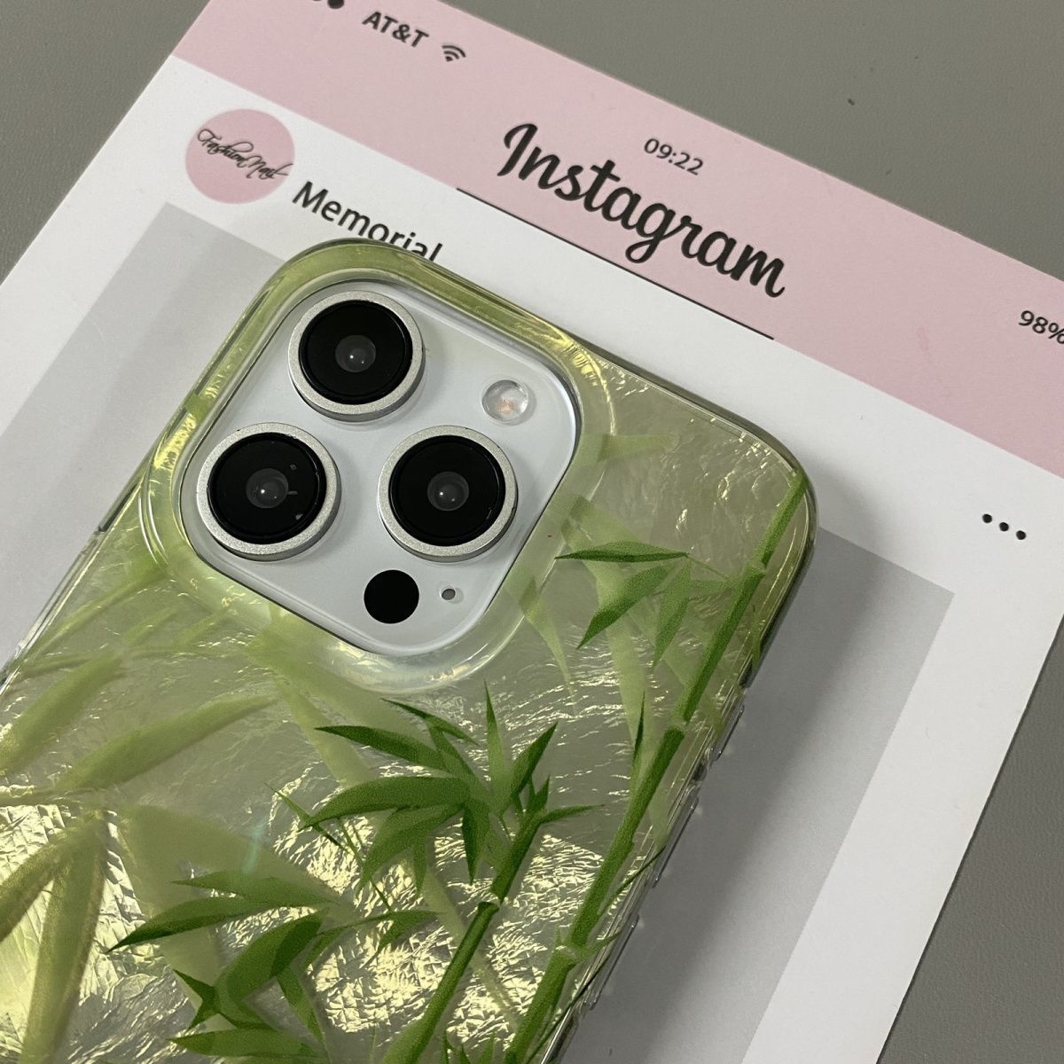 Designer Luxury Bamboo Phone Case Premium Green Shimmery Foil Bamboo Pattern Clear Protective Cover Exquisite High-end Case For Applicable To Iphone