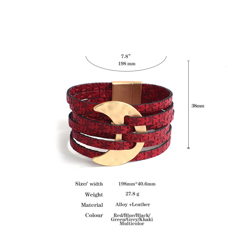 ALLYES Fashion Star Print Leather Bracelet Jewelry Gift Boho Moon Braided Chunky Multilayer Wrap Wide Bangle Bracelets for Women 260318BJ - view 7