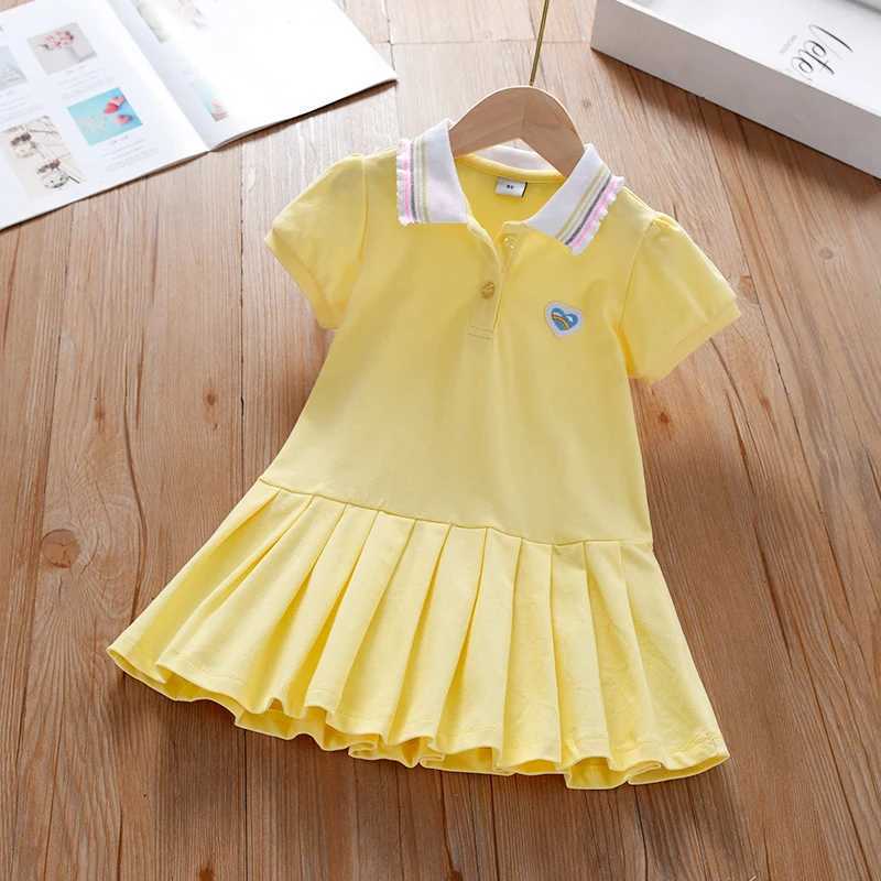 Toddler Girls Dress Ages 2-6 Yellow Collared Summer Cotton Clothes for Children Cute Casual Outfit H260402