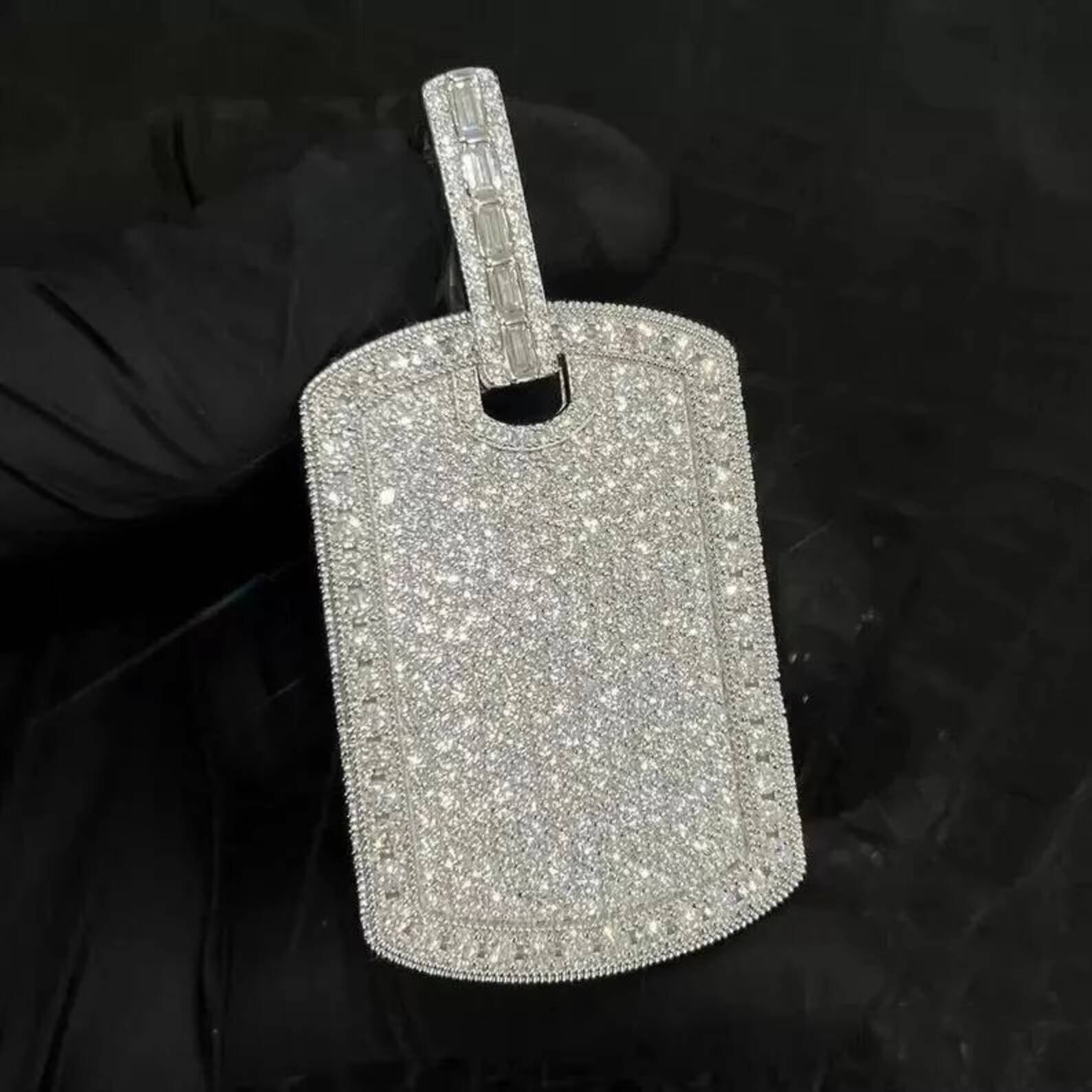 Dvars Diamond Iced Dog Tag VVS Moissanite 925 Sterling Silver Certified Luxury Hip-Hop Pendant for Men/Women Unisex Custom Charm