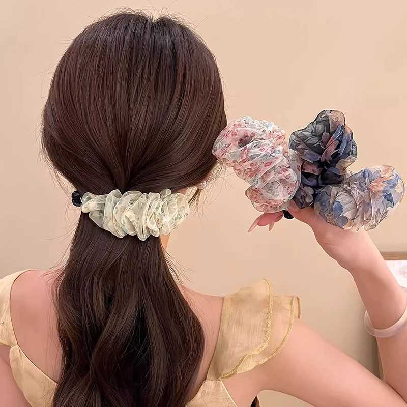 Korean-Style Polka Dot Colour-Block Pleated Printed Mesh Hair Clip For Women Fashionable Banana Clip Hair Accessory H260402