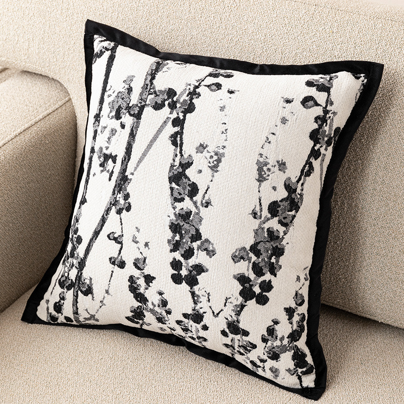 Pillowcase Light Luxury Black And White Chenille Sofa Pillowcase Living Room Headboard Bed Backrest Cushion Camellia Style