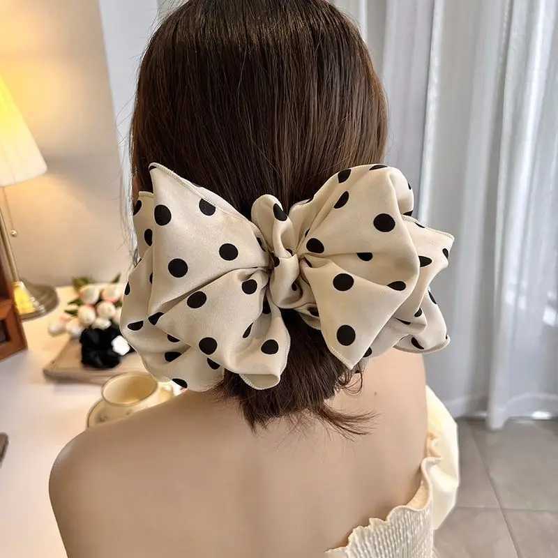 1pc Wave Point Big Bow Clip Headpiece Hairclip Female Summer Rear Head Spring Clip Forest Style Fairy Beauty H260402