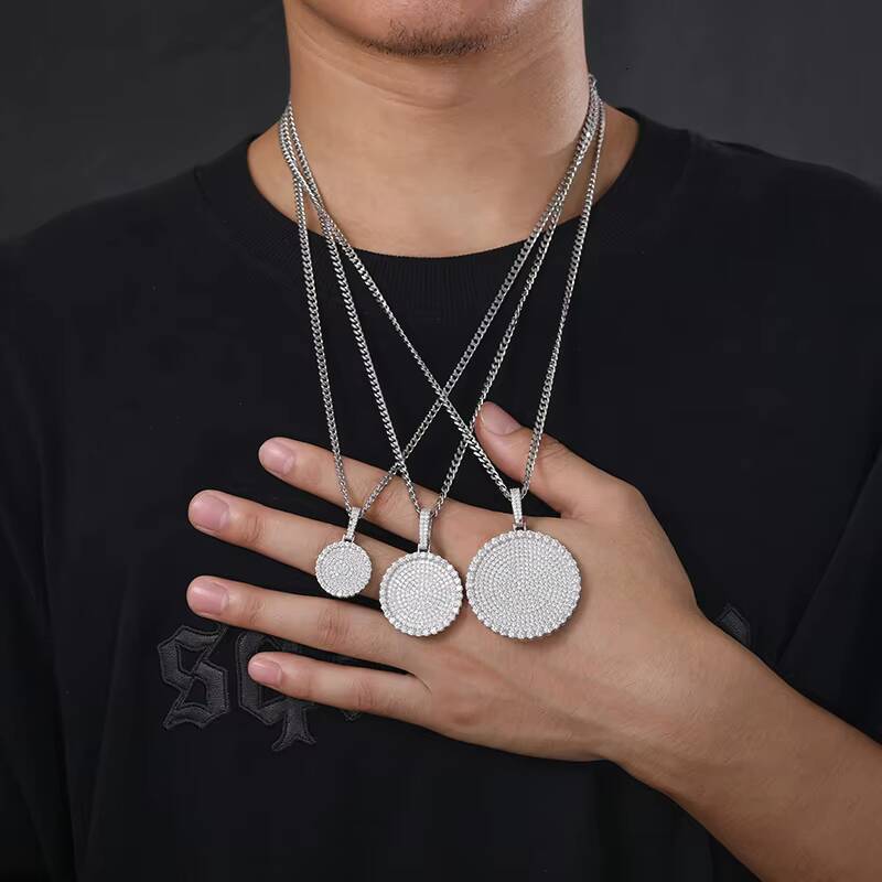 Fine Hip Hop Jewelry 20/30/40mm Silver Pass Diamond Tester VVS Moissanite Iced Out Disc Coin Tag Pendant Necklace for Men Women