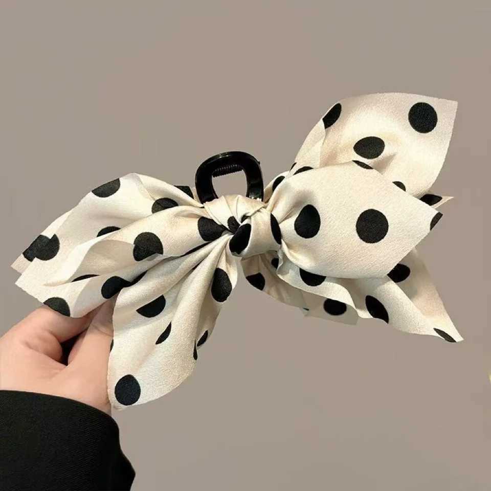 French Elegant Hair Claw Crabs For Women Polka Dot Fashion Bow Hair Clip Retro Head Shark Clip Luxury Hair Accessories H260402