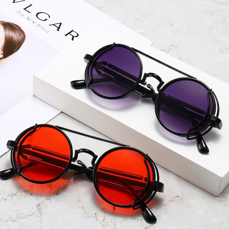 Classic Gothic Steampunk Sunglasses Luxury Brand Designer High Quality Men and Women Retro Round Pc Frame Sunglasses CB Fashion Accessories