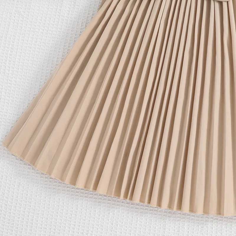 Sweet and elegant dress with lace collar and flying sleeves for girls aged 4-13 pleated skirt with belt included for summer H260402