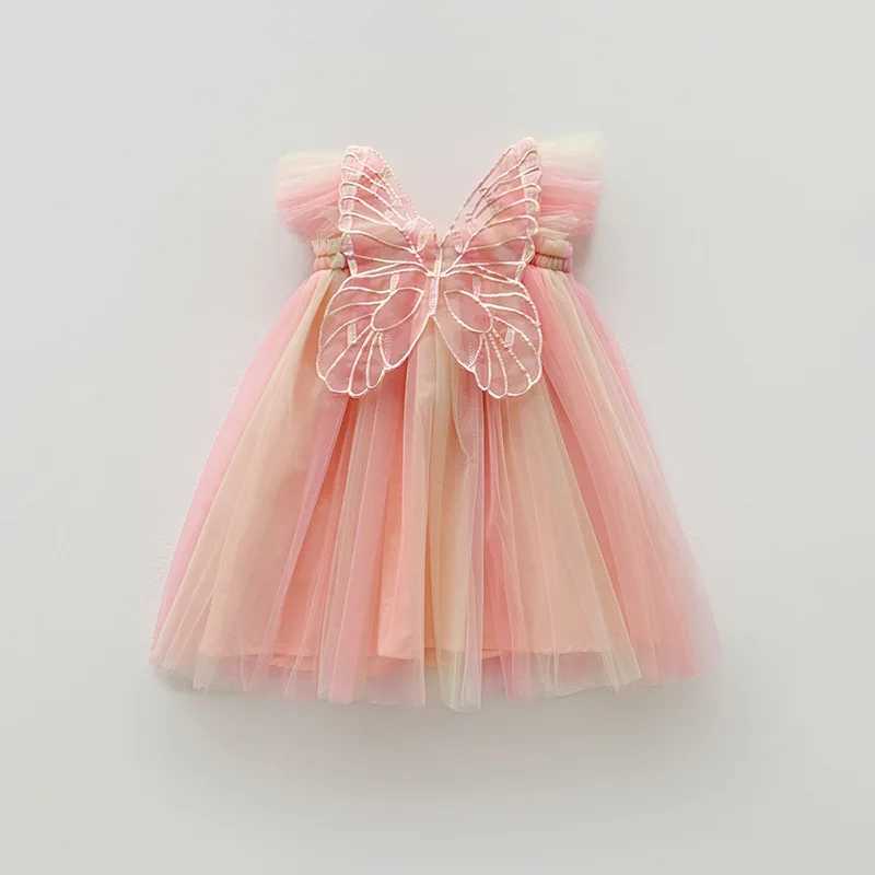Summer Girls Sweet Flying Sleeves Rainbow Stereoscopic Wings Mesh Girl Dresses Cute Baby Dress Princess Clothes H260402