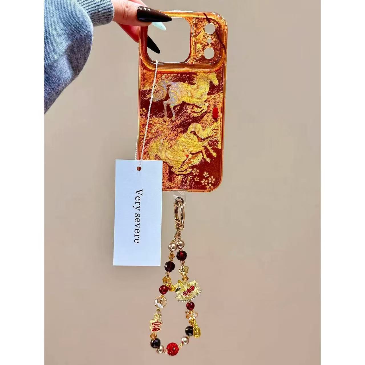 National style festive begonia flower flying galloping horse bead chain iPhone iPhone case