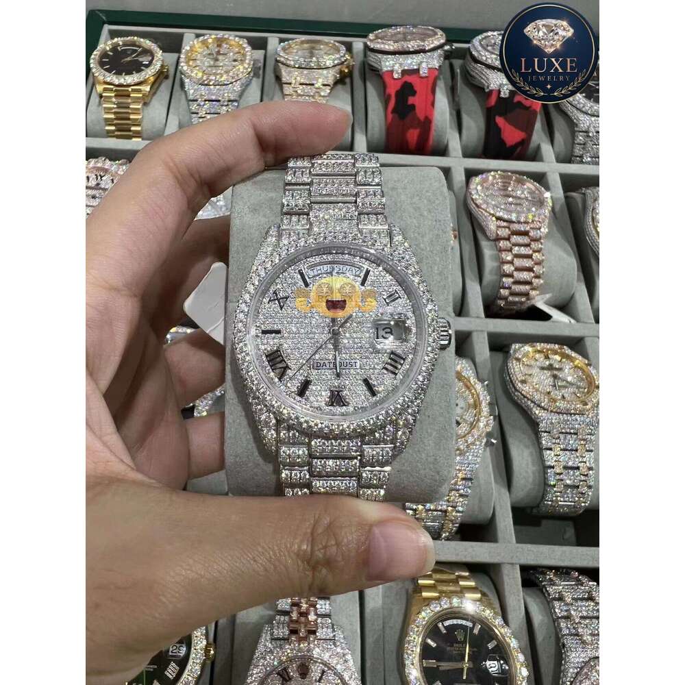 Men's Iced Out Moissanite Watch - VVS Diamond Studded, Arabic Numbers, Stainless Steel, Sapphire Crystal, Water Resistant, 1pc Wholesale Price + 