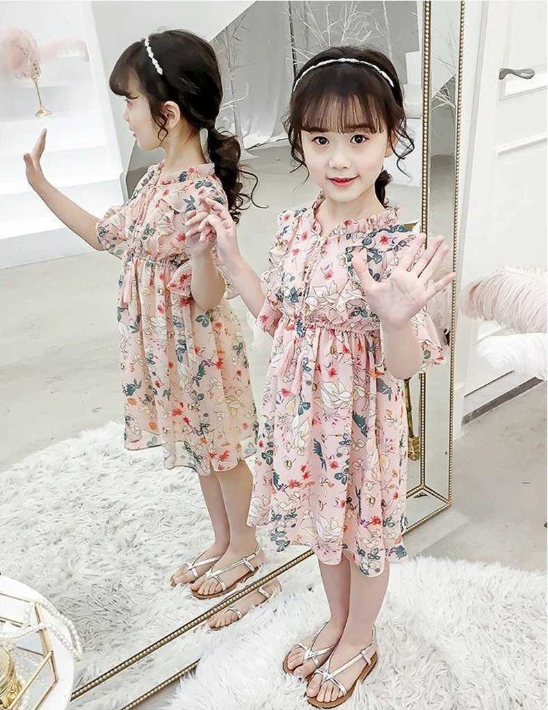3-9T summer children kids girls fashion cute short sleeve chiffon dress H260402