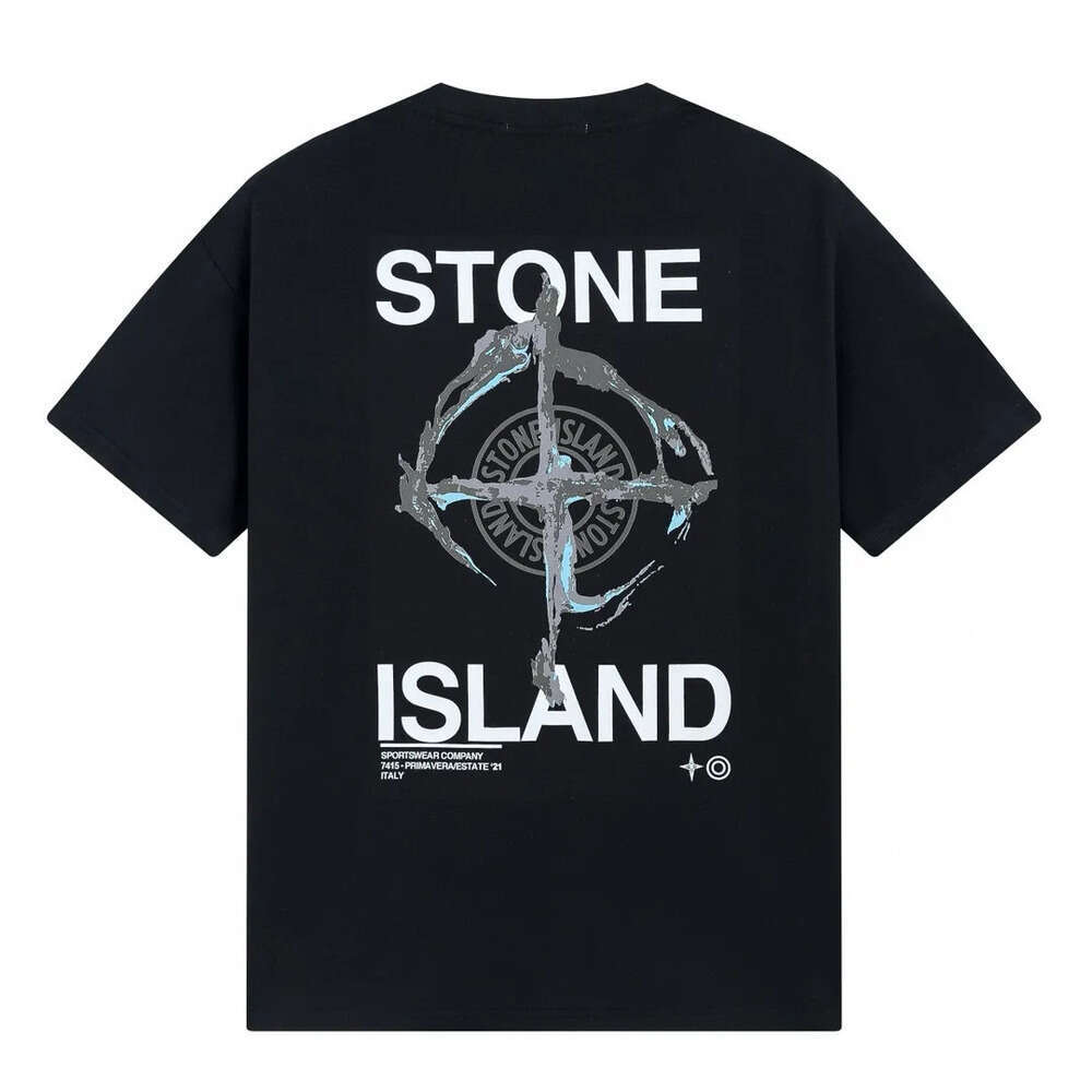 Stone T Shirt Islandly Designer Shirt Classic Trendy Brand Company Chest Letter Cross Print Round Neck Short Sleeved Men Women Top Loose Shirt Stone Graphic Tee 2A3