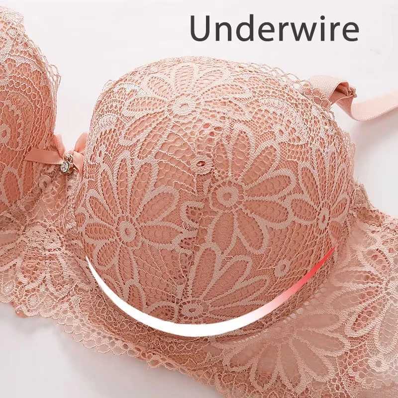 Lace Bra for Women Big Cup 1/2 Floral Underwire Underwear Ladies Push Up Thin Bra Half Cup 36-42C Black Gather Brassiere Z260402