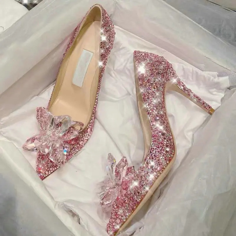 est Shoes Rhinestone High Heels Women Pumps Pointed toe Woman Crystal Party Wedding Shoes 5cm7cm9cm 260402