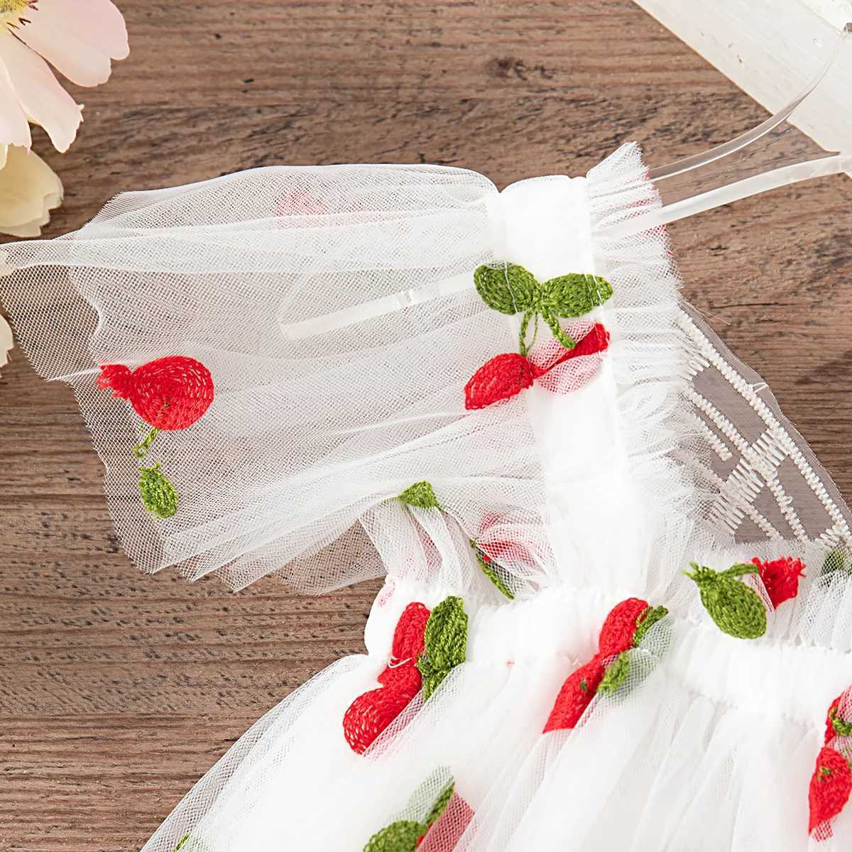 Baby Girl Dress Summer Mesh Cherry Girl Dress Cute Back Wings Wedding Flower Girl Dress Baby Girl Clothing H260407