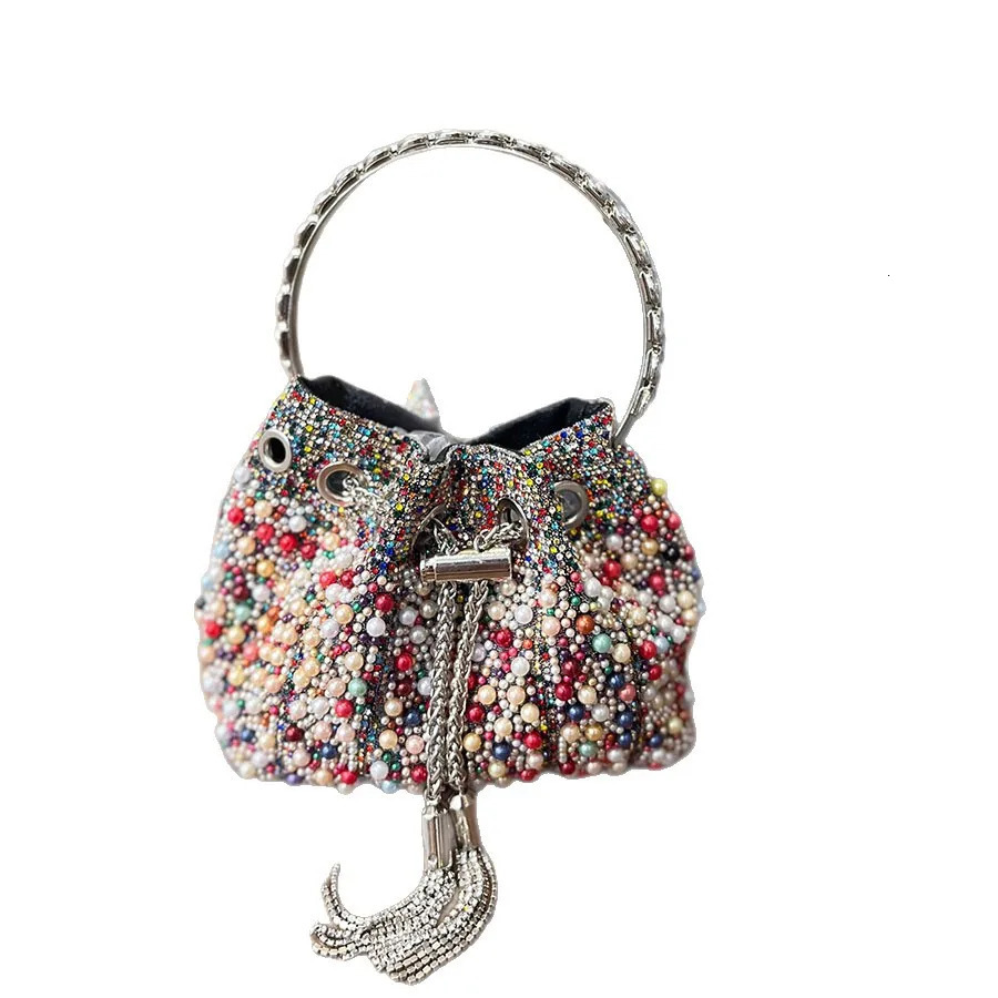 French simple pearl bucket bag Chinese diamond-encrusted strap shoulder bag Niche high-end messenger bag 260402