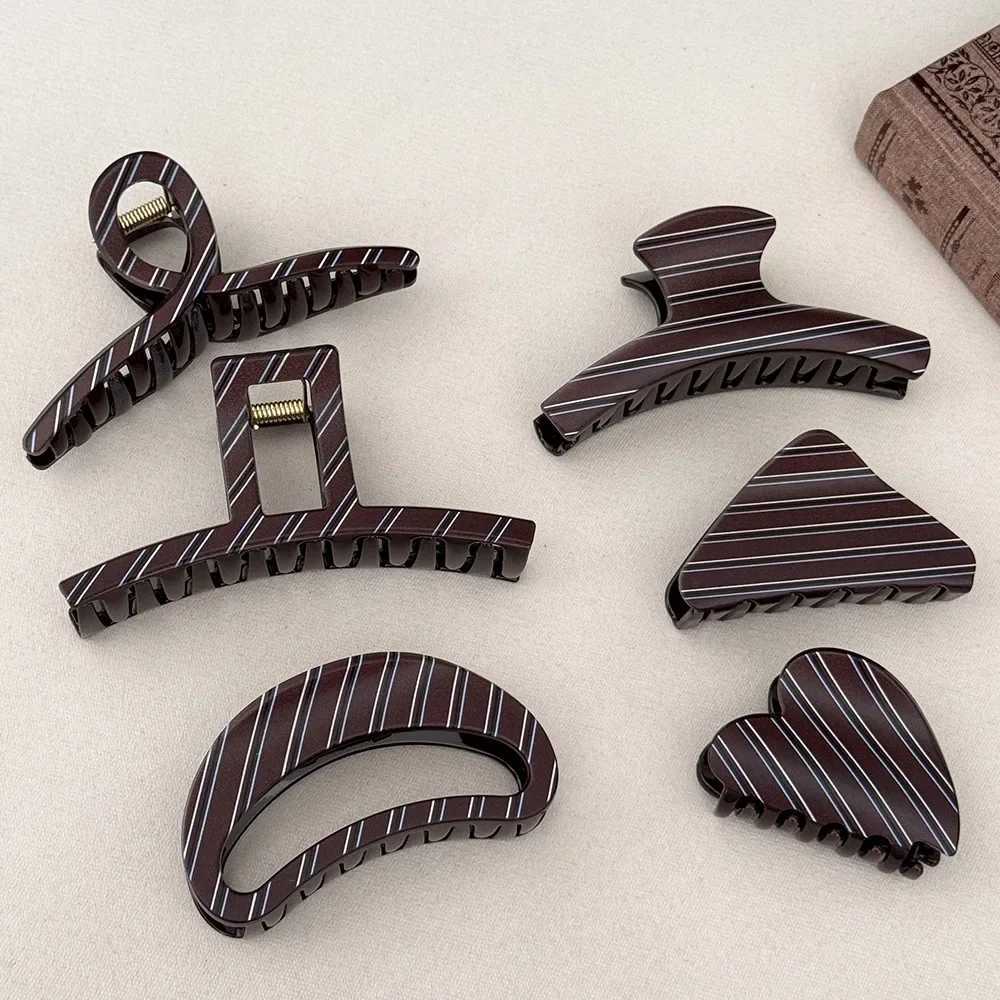 NEW Maillard Style Coffee Striped Hair Claw Classic Retro Claw Clips Autumn Winter Hair Clips Hair Accessories for Women Girls H260402