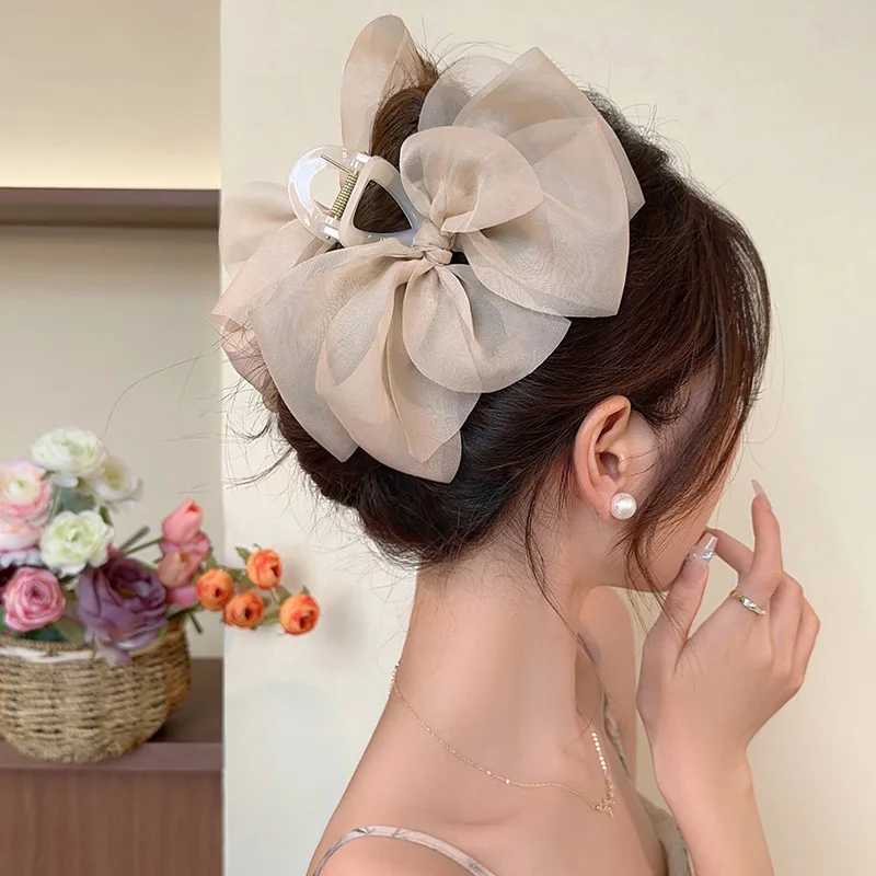 New Mesh Bow Grip Clip Female Ponytail Braid Hair Claw Clip Elegant Girl Hair Clip Hair Accessories Gift Headdress H260402