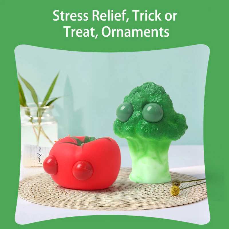 Novelty Stress Relief Toys with Pop Out Eyes Vegetables Kneading Slow Rebound Silicone Toys Autism ADHD Kawai Cute Squeeze Toys H260402