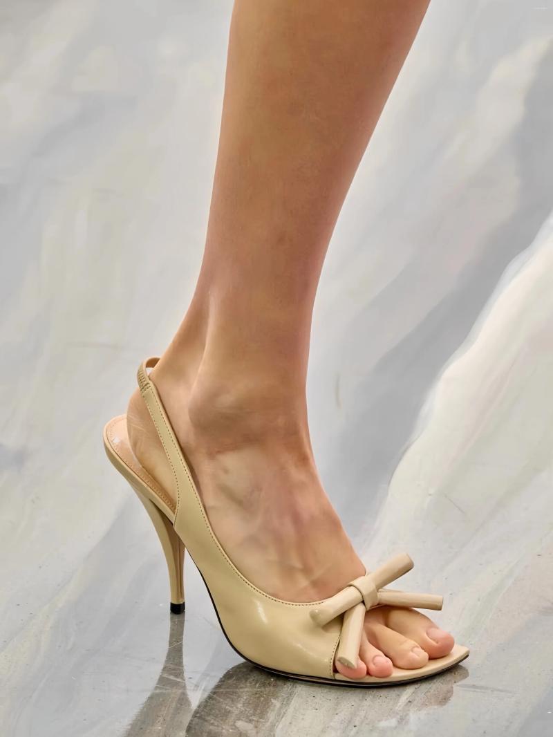 Sandals 2026 Spring/Summer Women French Bow Stiletto Satin High-Heel Back Strap Semi-circular Square Toe Temperament