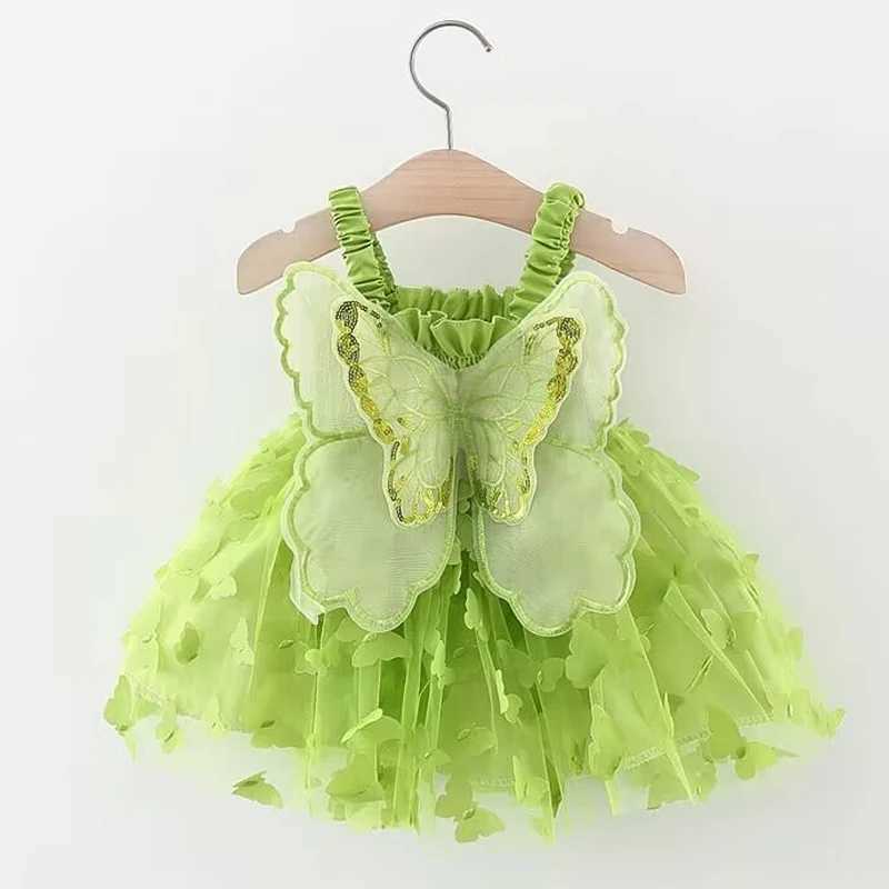 2025 Summer childrens dress casual suspender butterfly girl princess dress cute wings fluffy baby dress childrens clothing H260402
