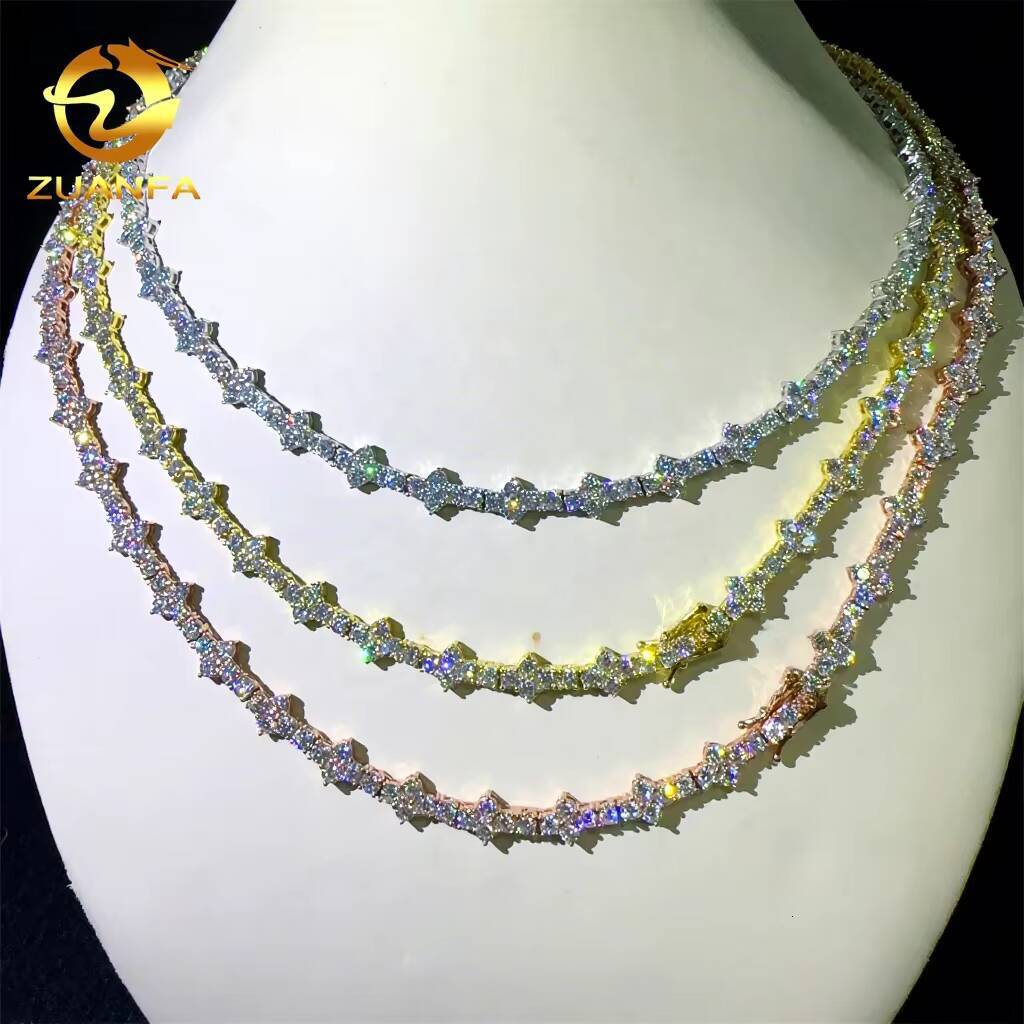 925 Sterling Silver Hip Hop Pass Diamond Tester Fashion 3mm Cross Moissanite Tennis Chain Necklace
