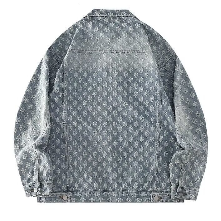 Luxury Brand Designer Clothes European Style Hot Selling High Street Fashion Retro Distressed Washed Jacquard Denim Jacket Trendy - view 5